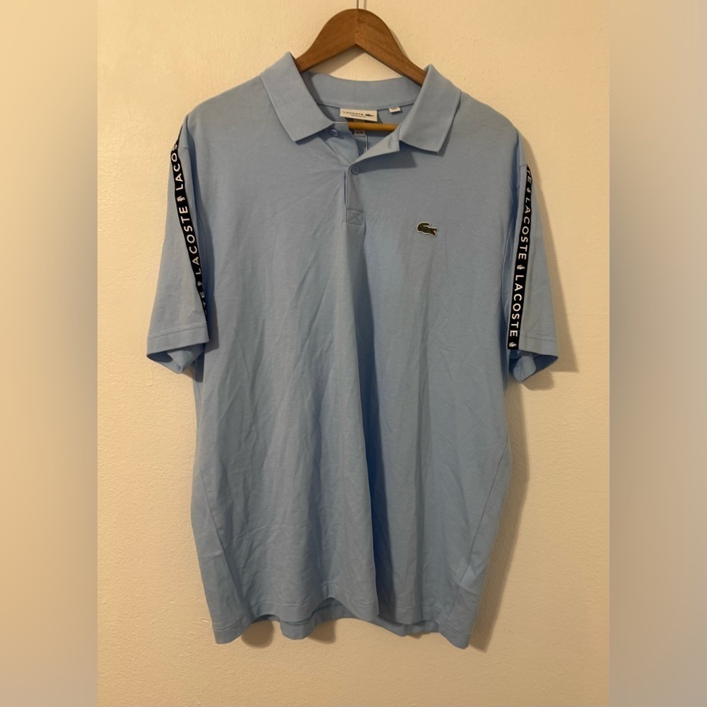 Lacoste Regular Fit Cotton Polo Light Blue Logo Stripe Preppy NWT US XXL